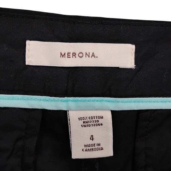 Merona Bermuda Shorts Size 4 Black 5 Pockets Belt Loops 100% Cotton Zippered - Picture 4 of 5